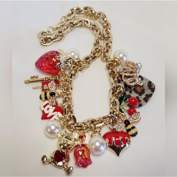 Gold and Red Teddy Bear Charm Necklace - Picture 5 of 7
